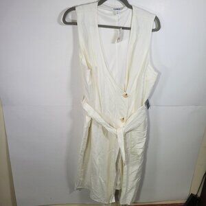 Express Women White Sleeveless Linen Blend Button Front Dress Size XL